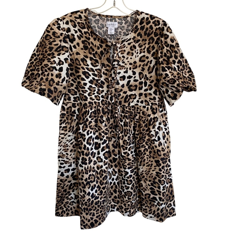 Nicole Miller NY Leopard Mini Dress Bows Puff Sleeves Cotton dress - XS NWT